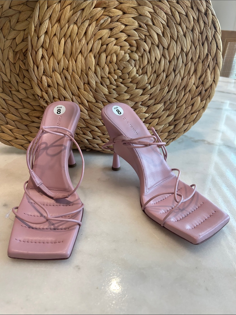 Strappy Pink Square-Toe Heeled Sandals GIA/ RHW size 8